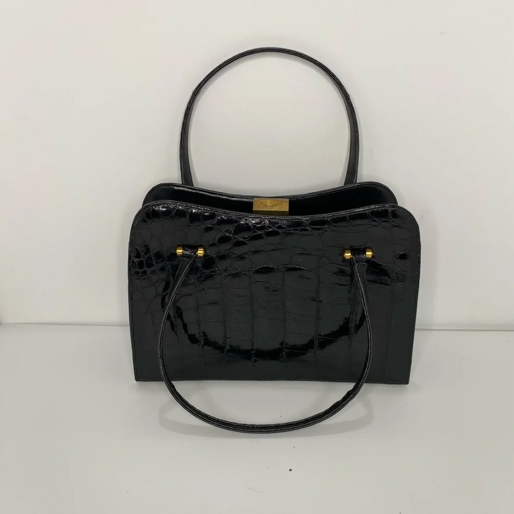 Bellestone Vintage Alligator Leather Black Handbag - Picture 7 of 16